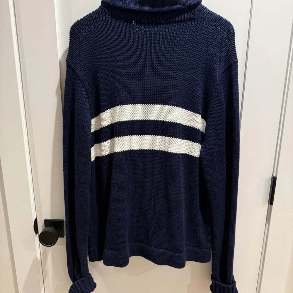 Vintage 90's Polo Ralph Lauren  Knit Nautical Fisherman Cardigan Navy Stripe LG